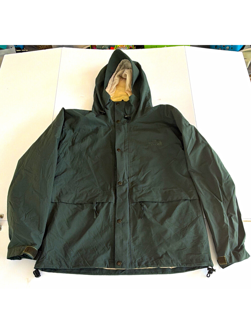 Vintage The North Face Men's Green Solid Hood Zip Snap Front Rain Jacket Size M